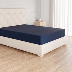 Amazon Basics Lençol-capa ajustável, 140 x 200 x 30 cm, de poliéster de microfibra, azul-marinho