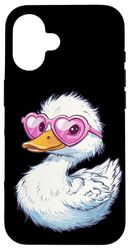 Occhiali a forma di cuore con divertente costume da anatra Custodia per iPhone 16
