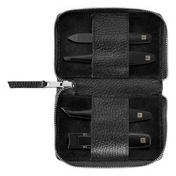 ZWILLING Premium Black Edition 4 Piece Genuine Leather Snap Closure Travel Set with Nail Clippers and Cuticle Cutter