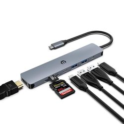 HUB USB C HUB, USB 3.0 5 Gbps, hub ultradelgado de Datos portátil, concentrador de Datos portátil 7 en 1 USB C con 4K HDMI, 100 W PD, 2 USB 3.0, USB C 3.0, Lector de Tarjetas SD/TF, Compatible con