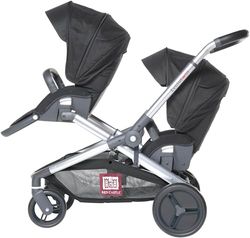 RED CASTLE, Carrinho de bebé gémeos/tandem/duplo, desde o nascimento, assentos reversíveis/encosto de 3 posições, cesta de armazenamento grande, chassis ajustável, modulável, Evolutwin, preto