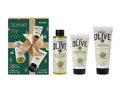 KORRES OLIVE BLOSSOM Coffret cadeau pour homme et femme, lait corporel 200 ml, gel douche 250 ml et crème pour les mains 75 ml, végétalien