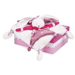 Doudou et Compagnie - Doudou Plat - Lapin Cerise Rose et Blanc - Boite Cadeau - 17 Cm - Idée Cadeau de Naissance Fille - Garantie Doudou Perdu - DC2703