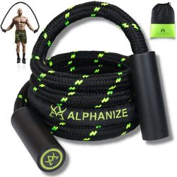 ALPHANIZE Corda per saltare pesante per fitness, 1,4 kg, con manici rotanti a 360°, corda per saltare per allenamento totale del corpo per uomini e donne, regolabile