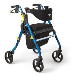 Medline Premium Empower Folding Mobility Rollator Walker with 8" Wheels, Blue
