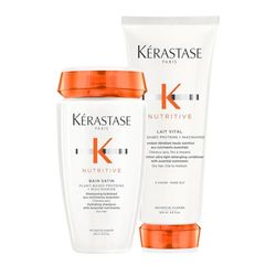 Kérastase Nutritive, Ritual nutritivo para el cabello, Baño Bain Satin + Acondicionador Lait Vital, Para cabello seco y sensibilizado