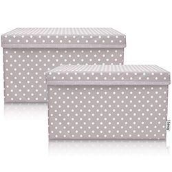LIFENEY Lot de 2 boîtes de rangement pour enfants (37 x 25 x 21 cm) I Panier de rangement pour chambre d'enfant et salon I Boîtes de rangement pour enfants (points gris clair)