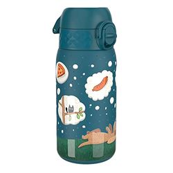 ION8 Roestvrijstalen Kinderwaterfles, 400 ml/13 oz, Lekvrij, Makkelijk te Openen, Veilige Vergrendeling, Vaatwasserbestendig, Flipdop, Draaggreep, Duurzaam, Metalen Drinkfles, Hond Dromen Design