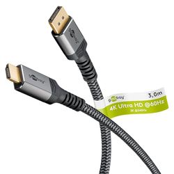 goobay 65270 DisplayPort 1.2 naar HDMI 2.0, resoluties tot 4K @ 50/60 Hz/gegevensoverdrachtssnelheid van 18 Gbit/s/kabel is richtingsgebonden/vergulde stekkers voorkomen corrosie/grijs/3 m