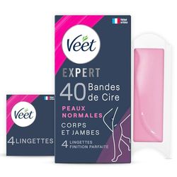 Veet Expert - 40 strisce di cera fredda per corpo e gambe, per pelli normali, finitura perfetta, per depilazione a lunga durata