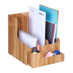 Relaxdays Filing Cabinet for Office, 3 Compartments, DIN A4 Format, MDF Sturdy Organiser, HWD: 27 x 24 x 31.5 cm, Brown, Fibreboard