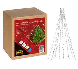 Idena 31040 - NewTec LED feeënverlichting voor binnen & buiten met 200 LED in warm wit, kerstboomkap met 8 strengen, 8 lichtstanden, voeding en 8 uur timerfunctie