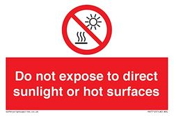 Letrero con texto en inglés "Do not exponer a la luz solar directa o superficies calientes", 150 x 100 mm, A6L