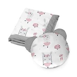 KOSPU Parure de Lit et Couverture pour Enfants et Jeunes Adolescents, Tissu en Coton et Velours, Rembourrage 100% Polyester, Couverture de Couchage 135 X 100 cm, Oreiller de Couchage Ours 50 cm