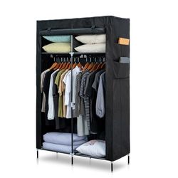 Herzberg Small HG8012-BLK Storage Cabinet-Black HG8012-BLK-Multifunctional-2 Moving Hanging Bars-Sturdy Structure-Space Saving-Portable-Easy to Assemble, Unknown