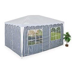 Relaxdays Tende per Gazebo Laterali 3x4 m, Set 2, Telo Impermeabile, Pareti Poliestere, a Strappo, Finestre, Blu Bianco, 200 x 400 x 0.1 cm