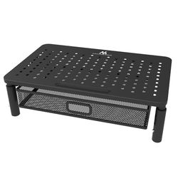 Maclean MC-947 Soporte Ergonómico para Monitor/Portátil con Cajón, Tamaño de Pantalla de 13 a 32 pulgadas, Altura Ajustable, Superficie Perforada