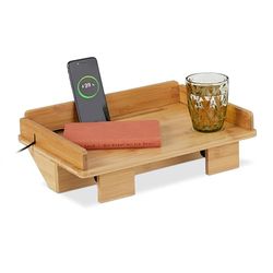 Relaxdays Tray, Clamp-on Mini Nightstand, Shelf Bunk-Bed, HWD: 11x38x26 cm, Cable Slot, Bamboo, Natural, 90% 10% Iron