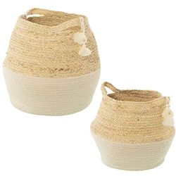 SET 2 CESTOS HOJAS DE MAÍZ/ALGODÓN NATURAL/BLANCO_°30X38CM °24X31CM