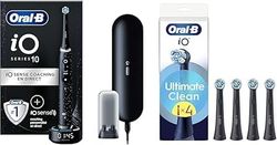 Oral-B Pack Brosse A Dents Electrique iO10 et Brossettes Ultimate Clean, ORIGINALES, Lot De Manche Oral B Noir avec Un Embout Rond Et 7 Modes De Nettoyage, 4 Têtes Noires, Brossage En Profondeur