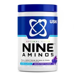 USN Nine Aminos – BCAA Amino Acids & EAA Essential Amino Acids Powder with Added Magnesium & Coconut Water Powder to Support Recovery and Hydration. Grape Fizzy Pop Flavour (330g – 30 Servings)