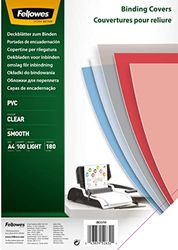 Fellowes A4 Binding Cover - 180 Microns PVC Binding Covers - Pack of 100 Binding Covers - Transparent