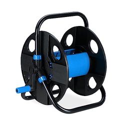 Relaxdays Avvolgitubo Acqua, Raccoglitubo, Avvolgi Tubo 30 Metri e 1/2", Acciaio e Plastica, HLP: 38x42x31 cm, Nero Blu