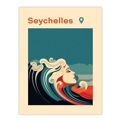 Artery8 The Seaside Calls Seychelles Beach Modern Woman of the Waves Sea Siren Ocean Extra Large XL Wall Art Poster Print