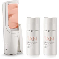 IONIQ skincare value set with IONIQ ONE Sprayer and 2 TAN dark cartridges - A golden, non-streak tan application in just three minutes - Magnetic Skin Technology - Vegan, nourishing, natural glow