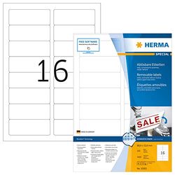 HERMA 10303 universele etiketten A4 afneembaar, groot, set van 14 (88,9 x 33,8 mm, 1.400 velles, papier, mat) zelfklevend, bedrukbaar, verwijderbaar en klevende etiketten, 22.400 etiketten, wit