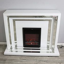 White Glass & Mirror Grand Fireplace