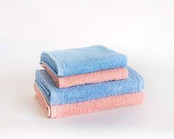 Sancarlos - Juego de 4 Toallas Ocean Duo, 2 de Lavabo y 2 de Baño, Color Rosa y Azul Claro, 100% Algodón, 550gr/m2