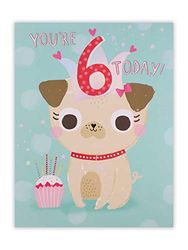 Clintons: Pug In Feestmuts Met Stickers, 6e Verjaardag, Meisje | voor haar 149x195mm