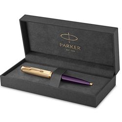 Parker 51 kulspetspenna | Deluxe plommonfärgad kropp med gulddetaljer | Svart medium bläckpatron | Presentask