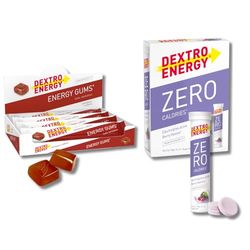 Dextro Energy I Energy Gums Cola + Caffeine I Pocket Size Energy on the Go For active lifestyle+ Dextro Energy Zero Calories I Recovery and Hydration Electrolyte Drink I Zero Effervescent Tablets