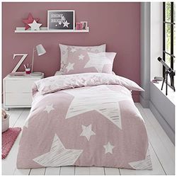 GC GAVENO CAVAILIA Luxury Kids Fitted Sheet Super Star Cover OR Easy Care Children Curtains, Polycotton, Blush Pink, Double Duvet Set