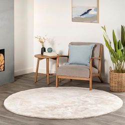 nuLOOM Loni Solid Machine Washable Shag Area Rug, 4' Round, White