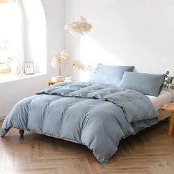 Kono - Set copripiumino in policotone con chiusura a cerniera, con lacci angolari, morbido set di biancheria da letto con 2 federe (grigio, 200 x 200 cm)