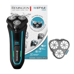 Remington R6 Aqua Men's Electric Razor Wet & Dry Shaver, 100% Waterproof, Fold-Out Detail & Long Hair Trimmer, 60 Min Lithium Battery, USB Charging Function Rotary Shaver R6000