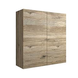 Mama Store Era Armoire Murale Double en Bois 2 Portes et système d'ouverture Push and Pull, stratifié, chêne Naturel L. 68 x P. 22 x H. 71 cm
