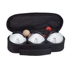 Relaxdays Set di Bocce da Gioco, 3 Sfere in Metallo, Boccino e Misuratore di Distanza, con Custodia, Argentato Nero, Nylon