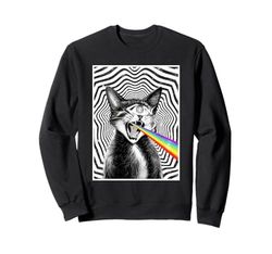 Trippy Cat Spiral Hypnotic Rainbow Black White Vortex Retro Sweatshirt
