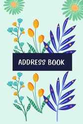 Address Book: Orange Tulips Indigo Foliage Design, 6"x9" , 107 Pages