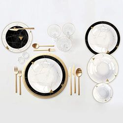 Karaca Gem Porcelain Dinner Set for 6 People - 24-Piece Crockery Set with Plates and Bowls Set, Round Dinnerware Set & Black Gold Dinner Set