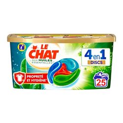 Le Chat Discs Huiles Essentielles Propreté & Hygiène – Lessive en Capsules – 25 Lavages (25 doses) – Capsules Lessive 4en1