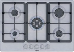 Bosch PGQ7B5K90 Serie 4, placa de gas, quemador WOK: potencia hasta 3,3 kW, parrillas de hierro fundido, acero, 75 cm, inoxidable