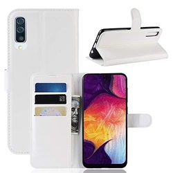 Carcasa de telefono Litchi Texture Horizontal Flip Funda de Cuero for Galaxy A50, con Billetera y Soporte y Ranuras for Tarjetas (Negro) (Color : Blanco)