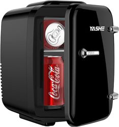 YASHE Mini Fridge, 4 Liter/6 Cans Small Fridgerator for Bedroom, AC/DC Thermoelectric Cooler and Warmer for Skincare Drink Office Dorm Car, Black