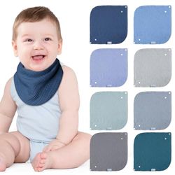 Lulu moon Bavoirs Bébé 100% Coton Mousseline avec Bouton Réglable, Bavoir en Coton Doux Absorbant Hypoallergénique pour Garçon Fille (océan, 8 Pièces)