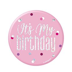 Unique Party 83527 Roze Verjaardag Badge Zilver | 1 St, Happy